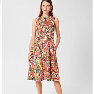 HOBBS London 100% Linen Twitchill Multicolor Sleeveless Fit and Flare Fun Dress